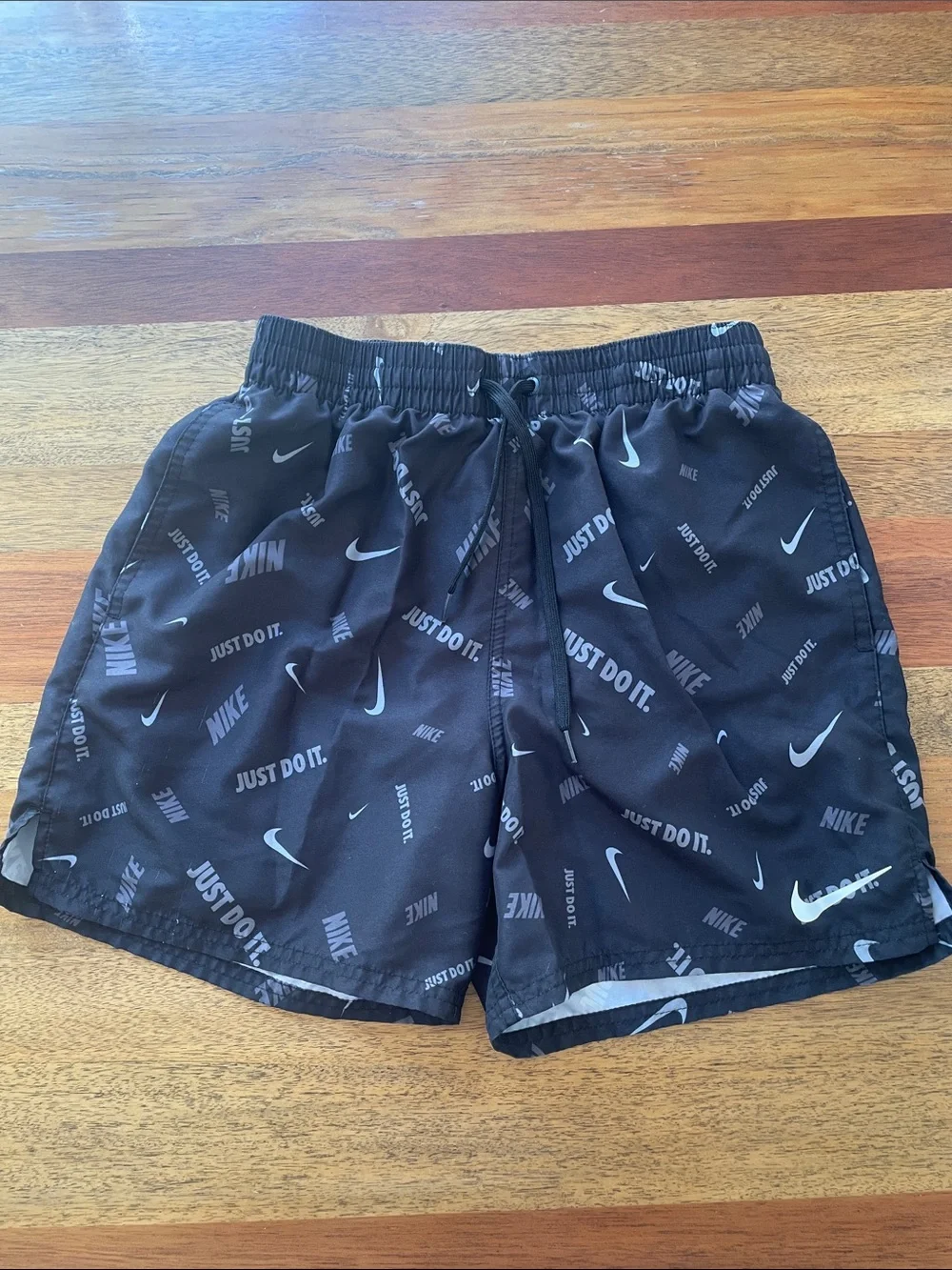 Nike Black All-Over 'Just Do It' Logo Swim Shorts